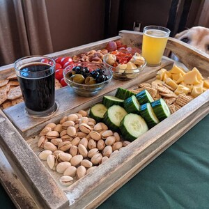 Custom USA Handmade Wooden Handle Craft Beer Flight Cheese Board w/Glasses. Enjoy tastings/charcuterie all-in-one. Fun home entertaining!