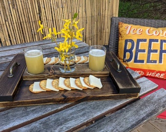 Craft Beer Flight Board/Cheese Tray w/Drink Glasses. Enjoy tastings/charcuterie all-in-one. USA handmade. Cheese lover & beer lover gift !