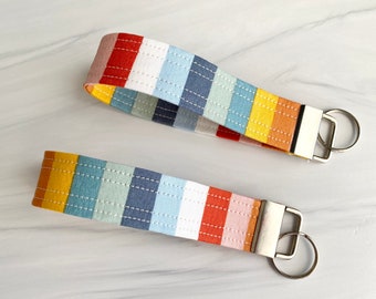 Key Fob Wristlet | Lightweight Fabric Key Chain | Free Shipping - Rainbow Stripes