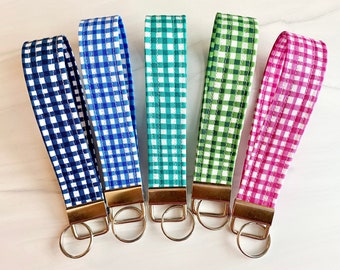 Gingham Fabric Keychain Wristlet: Lightweight Key chain