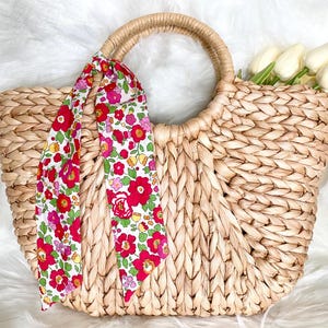 Liberty London Skinny Scarf: Betsy Red Floral Print, Purse Bow