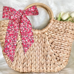 Floral Skinny Scarf, Purse Scarf, Tie Headband, Skinny Neck Scarf, Purse Bow, Hair Tie, Hat Band, Purse Accessories - Pink Flowers
