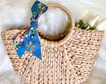 Blue Floral Skinny Scarf: Silky Multi-Use Accessory