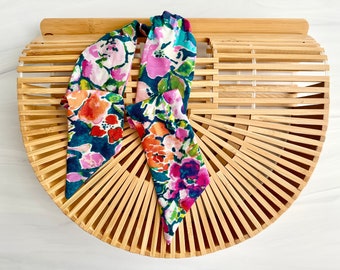 Teal Floral Skinny Scarf, Purse and Multi-Use Accessory, Hair Accessories