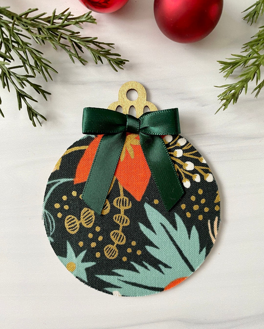 Rifle Paper Co Christmas Ornament Fabric & Wood Ornament Gift Tag