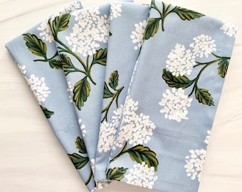 RARE! Rifle Paper Co Fabric Napkins, Set of 4 | Cloth Napkins | Dinner Napkins | Spring Decor | Hostess Gift | Hydrangea - Blue