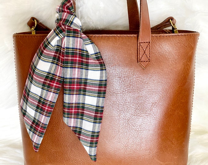 White Stewart Plaid Cotton Skinny Scarf: Multi-Use Tartan Accessory, Wreath Sash