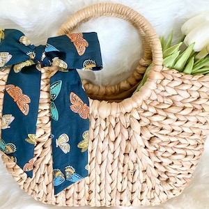 Rifle Paper Co. Blue Butterfly Print Skinny Scarf: Purse or Wreath Bow, Hair Tie