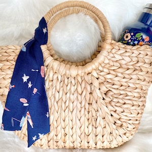 Beach Umbrellas Skinny Scarf, Purse Scarf, Tie Headband, Skinny Neck Scarf, Hair Bow, Purse Bow, Hair Tie | Navy