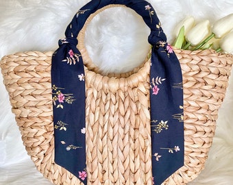 Blue Floral Skinny Scarf, Multi-Use Purse & Hair Accessories