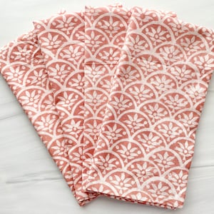 Block Print Cloth Napkins, Set of 4 | Cotton Napkins | Dinner Napkins | Summer Decor | Hostess Gift | Gift for Her | Pink Shell