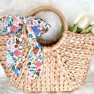 Rifle Paper Co Skinny Scarf, Purse Scarf, Purse Bow, Purse Accessories, Hat Band, Wreath Bow, Hairband, Hair Tie | Wild Rose - Cream