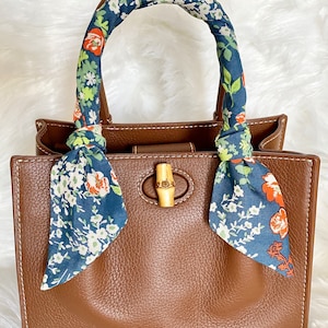 Floral Skinny Scarf, Purse Scarf, Purse Bow, Purse Accessories, Skinny Neck Scarf, Floral Hairband, Floral Hair Tie - Blue Botanical