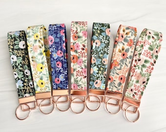 Rifle Paper Co. Key Fob Wristlet | Lightweight Fabric Key Chain | Free Shipping | Rosa Print - 10 colors available