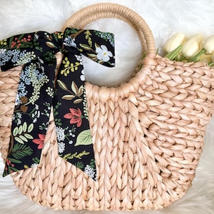 Rifle Paper Co Skinny Scarf, Purse Scarf, Purse Accessories, Hairband, Hair Tie, Purse Bow, Hat Band, Wreath Bow | Juniper Forest - Black