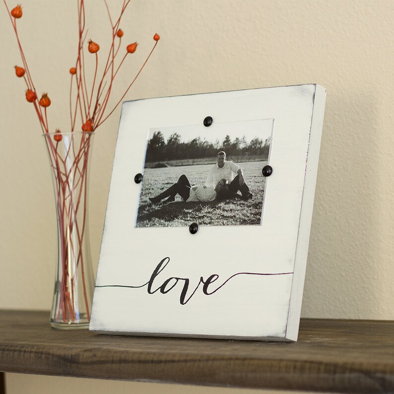 Love Decor Gift for Her\u2013 Rustic Home Decor \u2013 White Picture Frame \u2013Wedding Gift Rustic Picture Frame