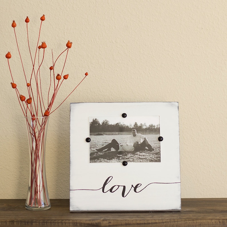 Love Decor Gift for Her\u2013 Rustic Home Decor \u2013 White Picture Frame \u2013Wedding Gift Rustic Picture Frame