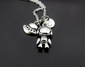 Astronaut Gift Silver Astronaut Spaceship Charm Necklace Astronaut Charm Spaceship Charm Astronaut Jewelry Personalized Necklace