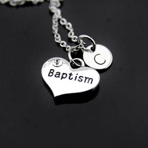 Baptism Gift Silver Baptism Charm Necklace Baptism Charm Baptism Jewelry Heart Charm Necklace Personalized Necklace Initial Charm