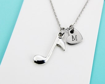 Silver Clef Necklace Quarter Note Charm Musical Jewelry Birthday Gifts, Personalized Gifts, N35A