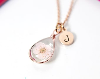 Cherry Blossom Flower Necklace \u2022 Pretty Japan Sakura Flower Sterling Silver 24K Rose Gold Necklace \u2022 Wedding,Flower Girl,Bridesmaid Jewelry