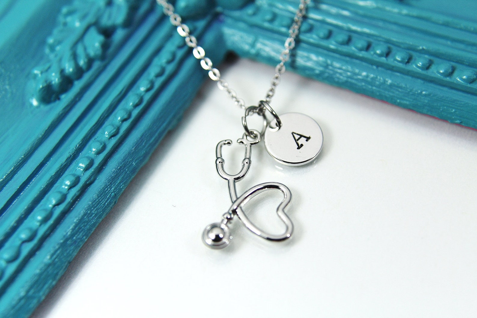 Stethoscope Necklace Silver Stethoscope Heart Charm Necklace Etsy