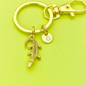 Gold or Silver Alligator Keychain, Finish Option, Personalized Customized Jewelry, Best Christmas Gift for Dad, N1892B