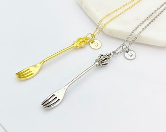 Silver or Gold Fork King Crown Charm Necklace Best Friends Gifts Ideas Personalized Customized Made to Order, N1290