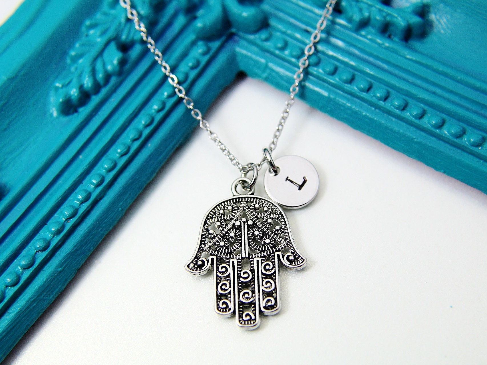 Hamsa Necklace Silver Hamsa Charm Necklace Hamsa Hand Etsy