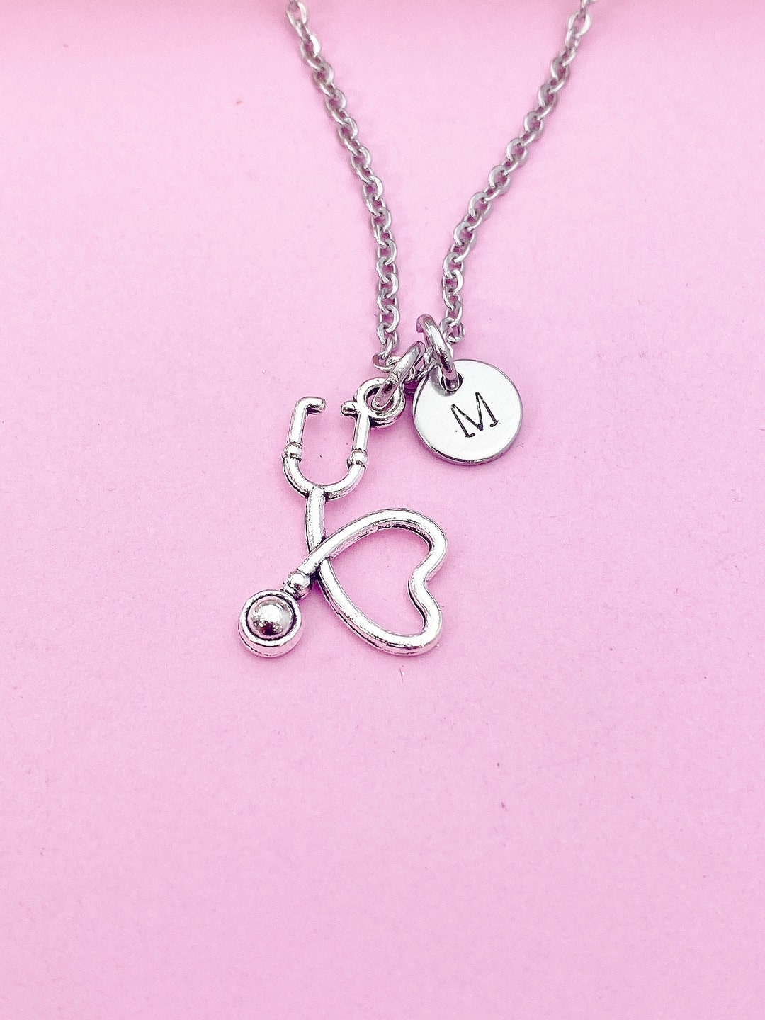 Silver Stethoscopes Heart Charm Necklace Doctor Nurse Medical School