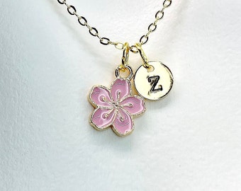 Best Christmas Gift for Girlfriend, Best friend, Sister, Daughter, Granddaughter, Sakura Japanese Cherry Blossom Gold Flower Necklace, N4875