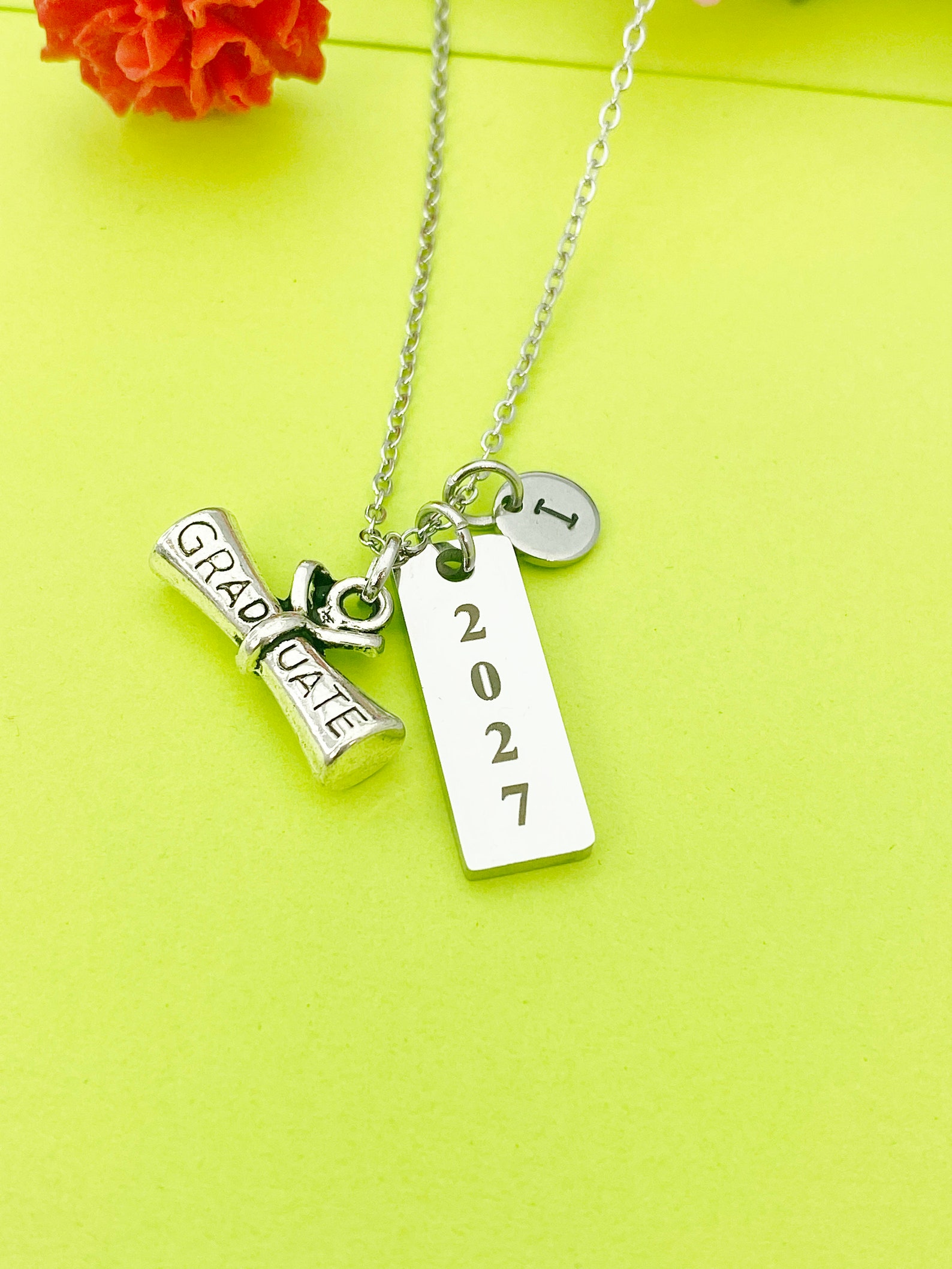 Silver Graduation Necklace Personalized Customized Monogram Jewelry ...