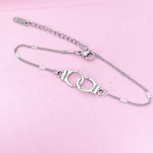 Silver Handcuff Charm Bracelet, Handcuff Freedom Jewelry, N1483A