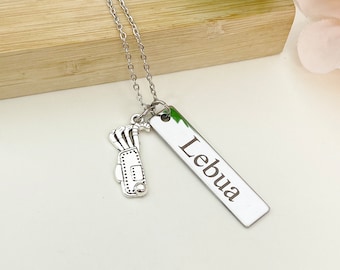 Silver Golf Ball Golf Club Necklace, Name, Tag, Badge, Number, Best Seller Christmas Gifts for Golf Coach Team, D061A