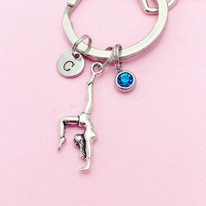 Silver Gymnast Keychain Gymnastic Girl Birthday Personalize Customize Gifts Ideas, N4742
