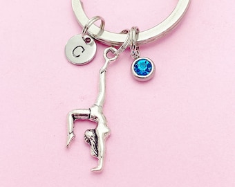 Silver Gymnast Keychain Gymnastic Girl Birthday Personalize Customize Gifts Ideas, N4742