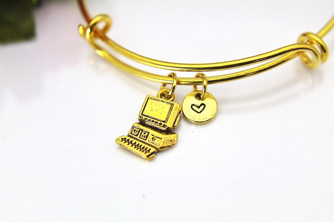 Programmer Bracelet, Computer Bangle, Gold Computer Charm, Programer ...