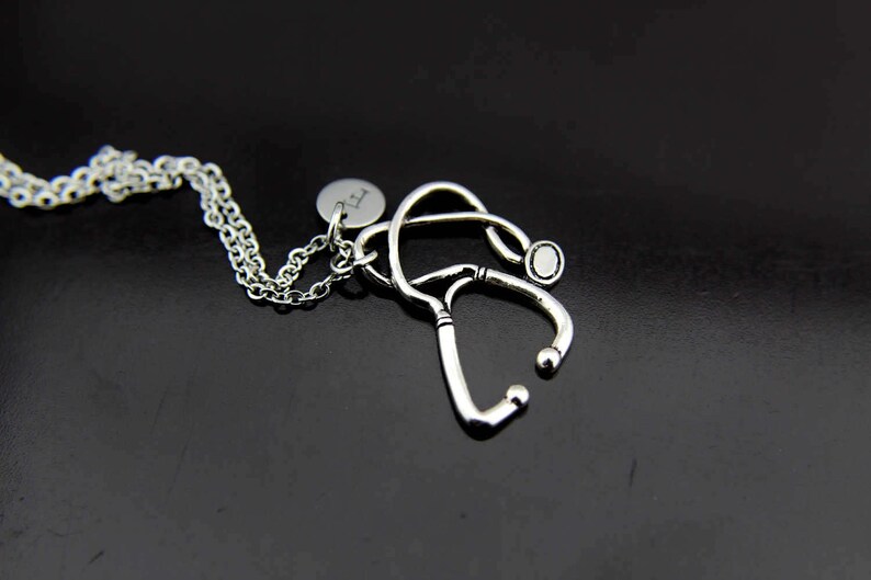 Stethoscope Necklace Silver Stethoscope Charm Necklace Nurse Etsy