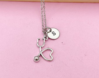 Stethoscope Necklace, Silver or Gold Stethoscope Heart Necklace, Stethoscope Heart Charm, Doctor Nurse Gift, Medical Student Gift, N1002