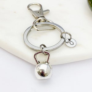 Silver Kettlebell Charm Keychain Fitness Weightlifters Gifts Ideas Personalized Made to Order Jewelry, AN2594 image 1