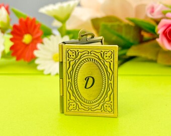 Best Christmas Gift Bronze Book Locket Necklace Personalized Customized Monogram Jewelry, D325
