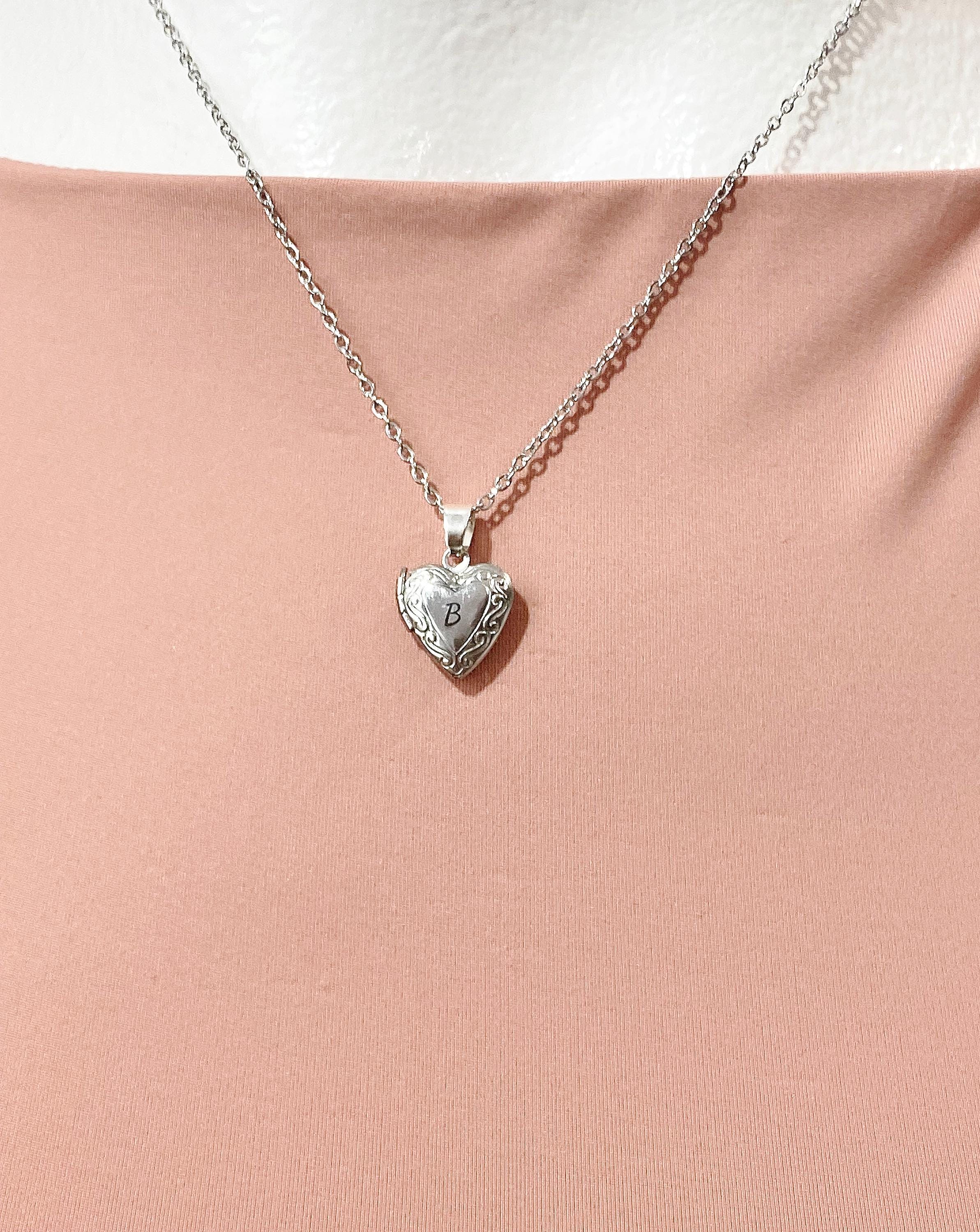 Silver TINY Heart Locket Necklace, D392 - Etsy Israel