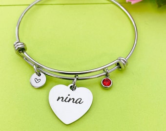 Stainless Steel Heart Nina Bracelet, Best Christmas Gift for Nina, D361