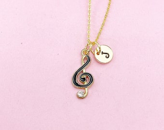 Gold Music Treble Clef Note Charm Necklace, N1068