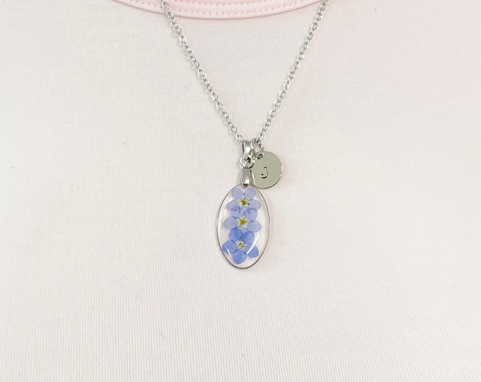 Silver Forget Me Not Charm Necklace, Gold in Option, N5558
