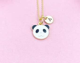 Panda Charm Necklace, Gold, Initial Charm