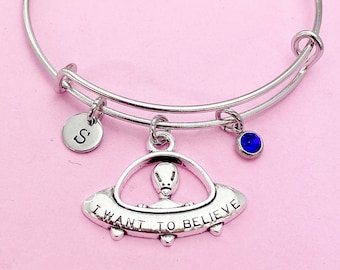 Silver UFO Spaceship Charm Bracelet, Spaceship Charm, Alien Charm