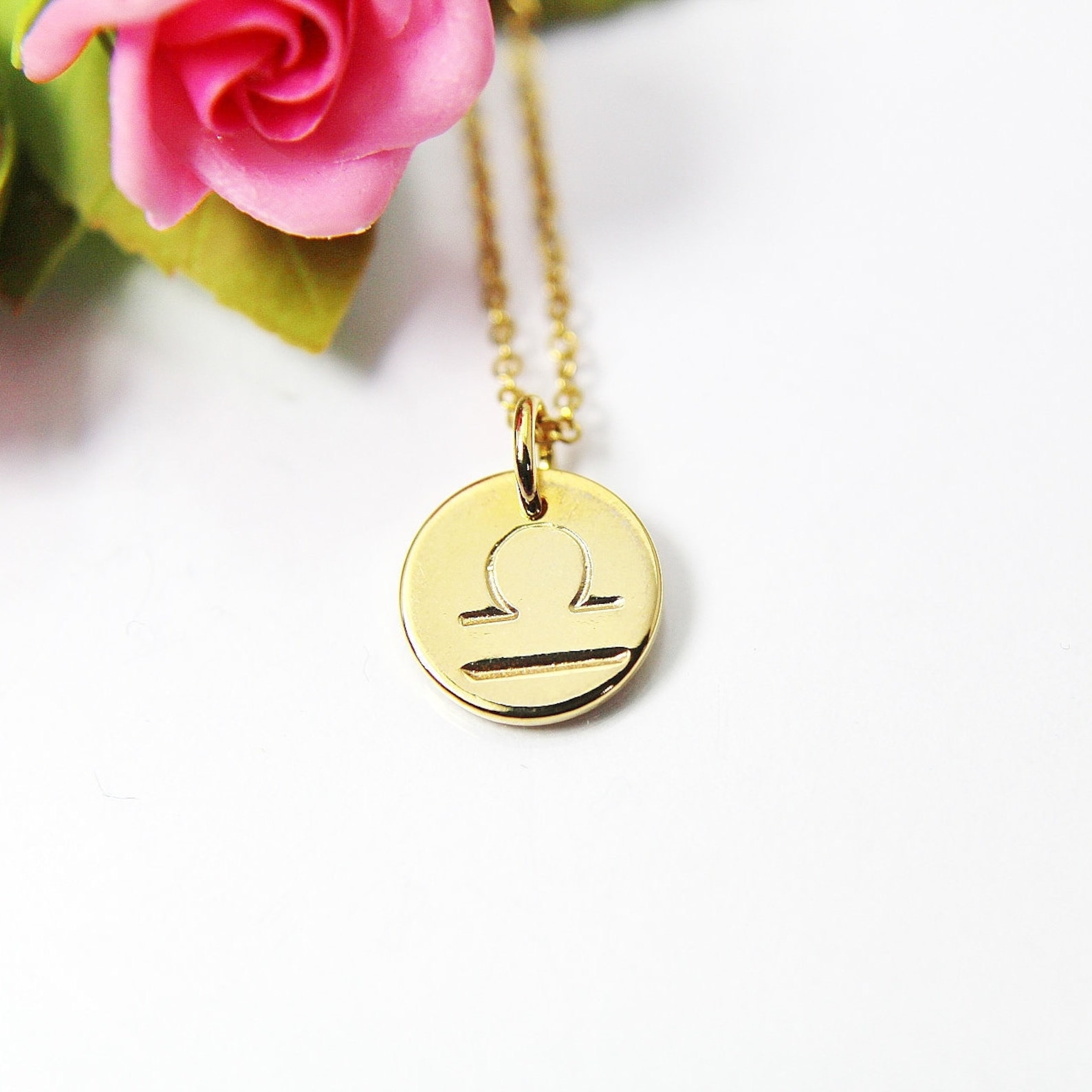 Gold Libra Charm Necklace Small Zodiac Horoscope Charm 18K Etsy
