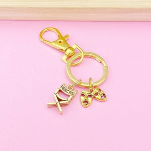 Gold Director Chair Drama Mask Charm Keychain, Theater Director Charm, Comedy Tragedy Charm, Drama Charm, Actor Theater Arts Gifts, N4929E
