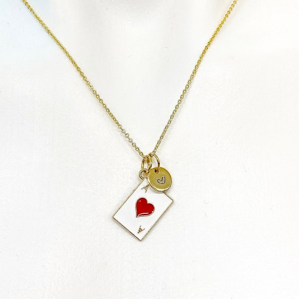 Gold Ace of Heart Charm Necklace A Red Heart Card Poker Jewelry Gifts, Personalized Customized Gifts, N3214C